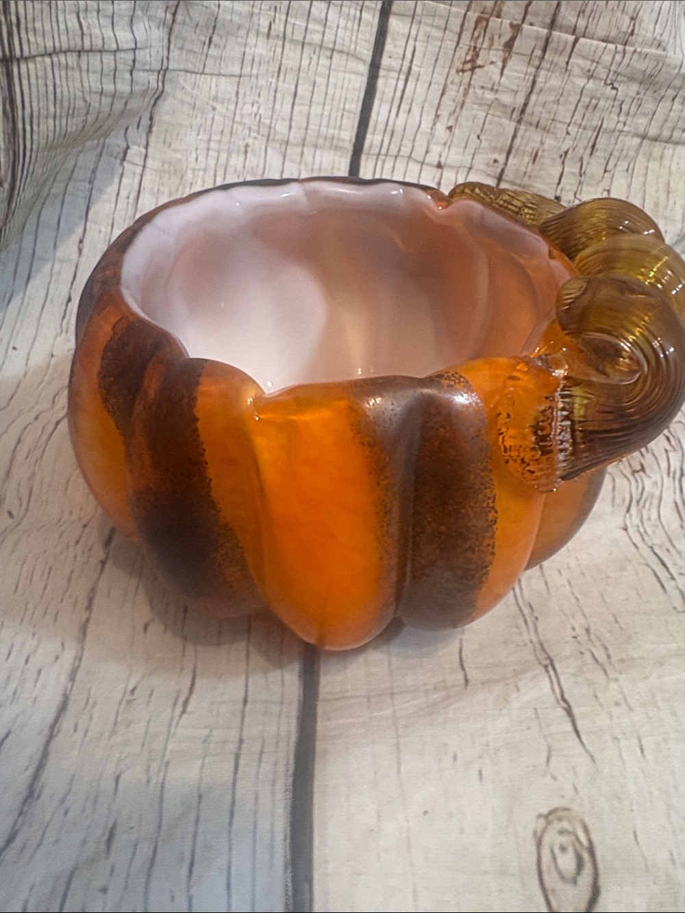 Handblown Orange Glass Pumpkin Bowl - Decorative Accent